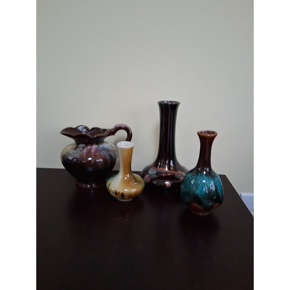 Vintage Mini Vases Drip Glaze Set Of 4.